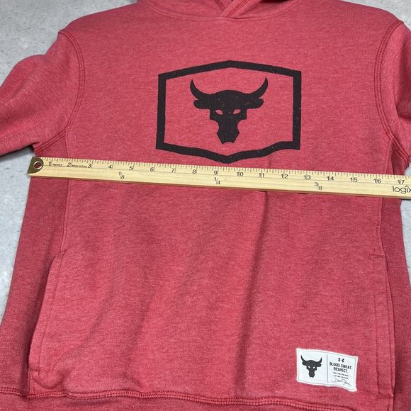 Under Armour Pullover Hoodie Boy Youth L Red Project Rock Blood Sweat Respect - Picture 8 of 13